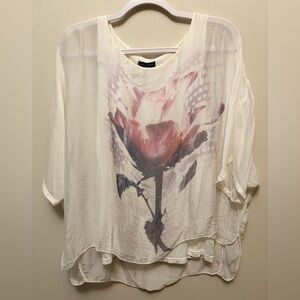 BELLA AMORE Made In Italy Silk Floral Print Blouse